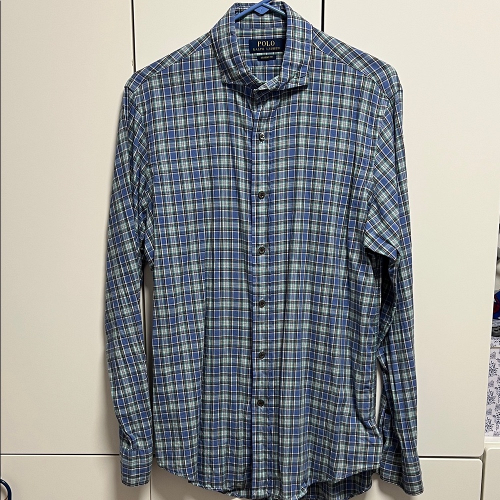 Polo by Ralph Lauren Men's Plaid Shirt in Blue and Green - Size M - 100% Cotton